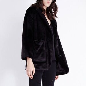 The Kooples Black Faux Fur Coat Size Medium